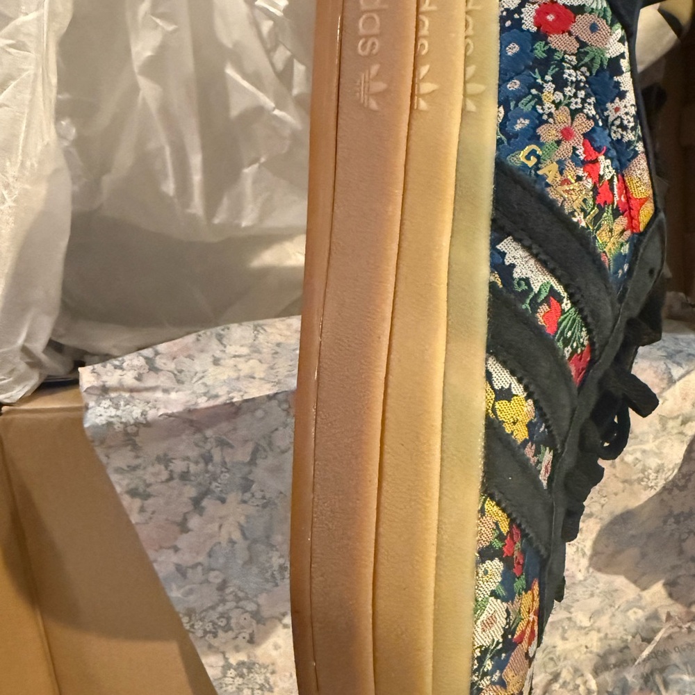 Adidas Gazelle Floral Embroidered Platform Sneakers - Black Multicolor - Picture 3 of 9